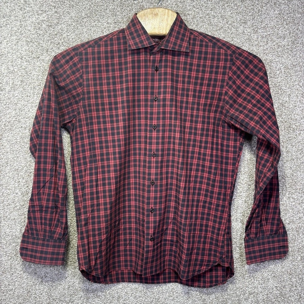 Allen Edmonds Shirt Mens Medium Red Plaid Long Sleeve Button Up Casual Woven